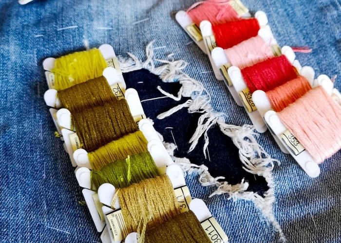 how to mend jeans tutorial step 3 choose thread colors
