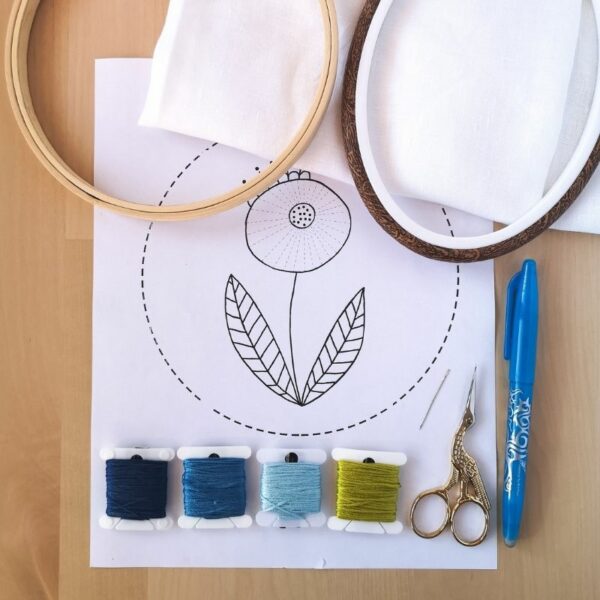 Flower embroidery design - blue floral pdf pattern
