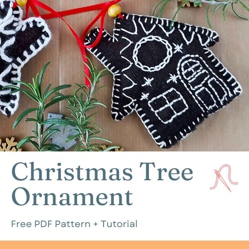 Christmas tree ornament from felt, free embroidery pattern