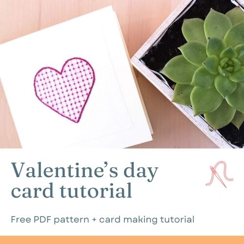 Valentines day card with Heart embroidery - free pattern