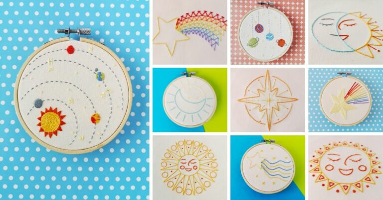 Embroidery patterns for beginners. 15 space-inspired colorful modern hand embroidery designs to decorate your home and clothes
