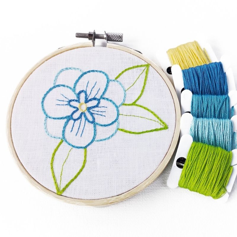 Basic floral design for hand embroidery, embroidery pdf pattern with four color pallets - Blue