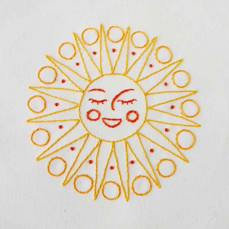 Sun embroidery pattern for beginners