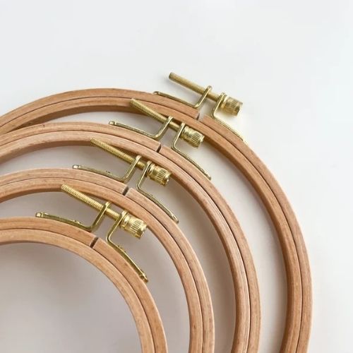 Beechwood embroidery hoops with golden screw on Etsy