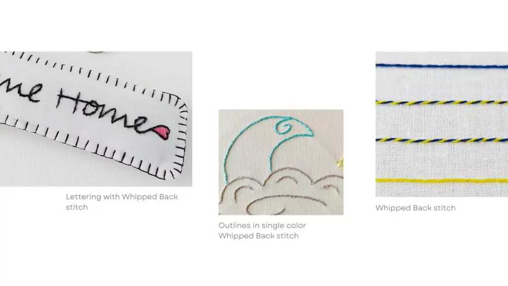 Whipped back stitch: Use of the back stitch: Backstitch family