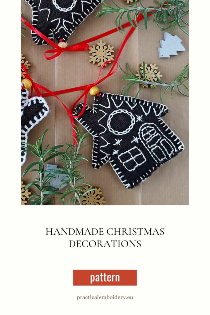 Handmade Christmas decorations hand embroidered and sewn
