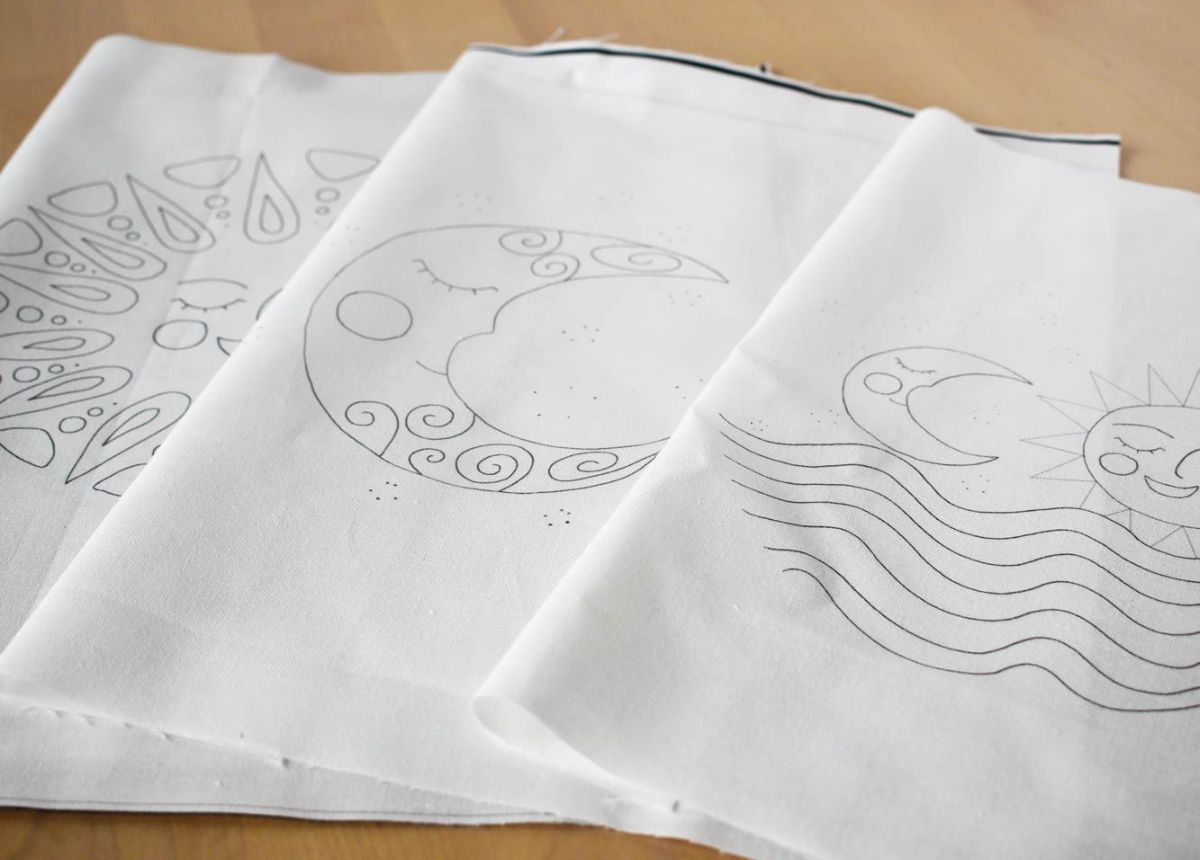 Cotton Calico fabric with preprinted embroidery pattern image