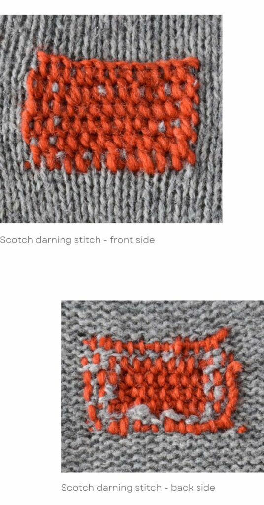 Scotch darning stitch front and back view