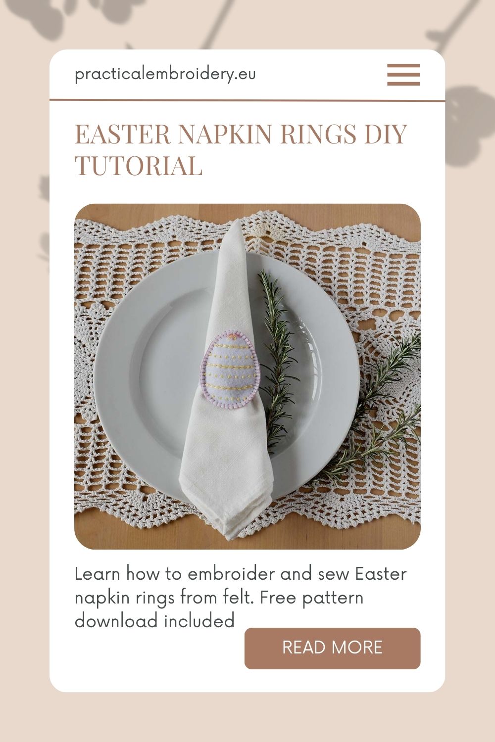 Hand embroidered Easter napkin rings DIY tutorial