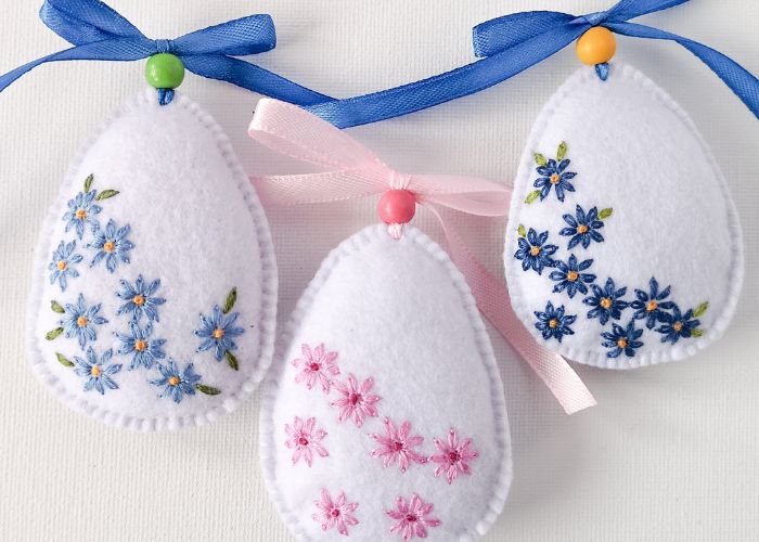 Easter egg felt decoration with colored embroideries