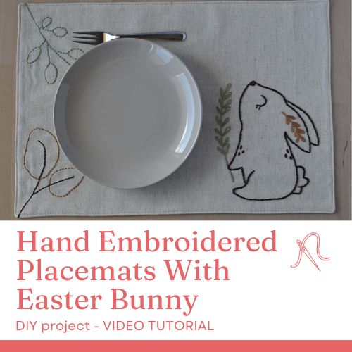 Hand Embroidered Placemats With Easter Bunny