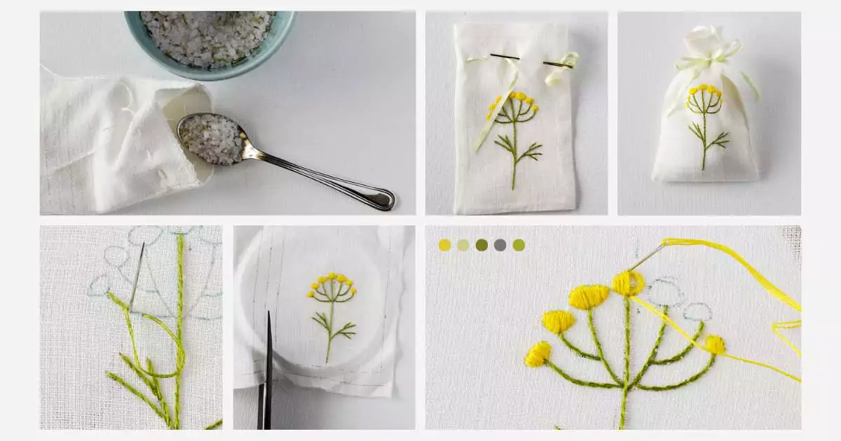 Scented sachets with a floral embroidery DIY tutorial