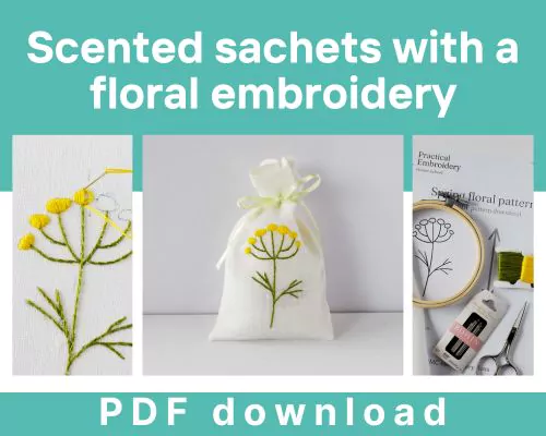 Embroidery resource library: Scented sachets with floral embroidery