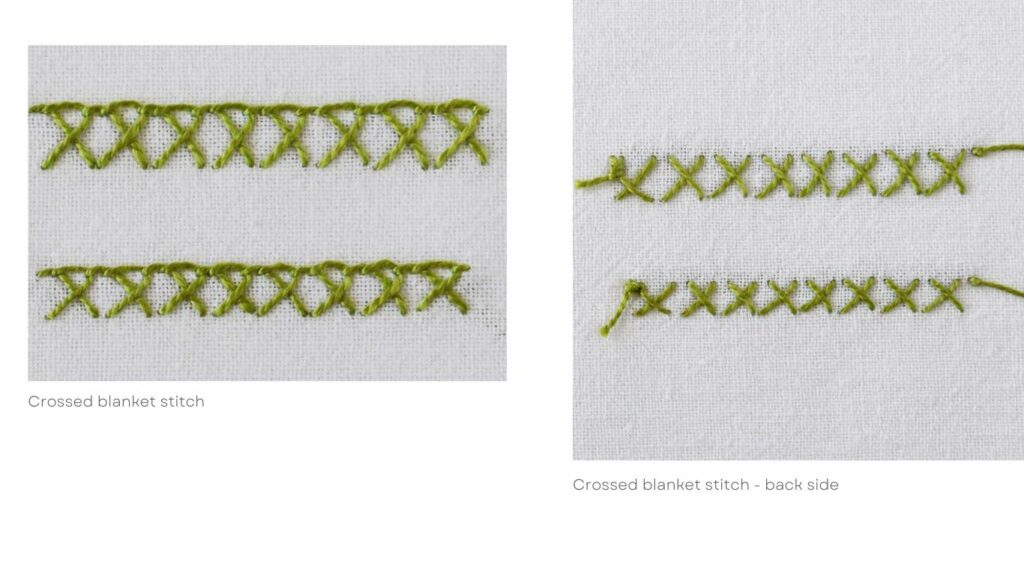 Crossed blanket stitch - front and back view