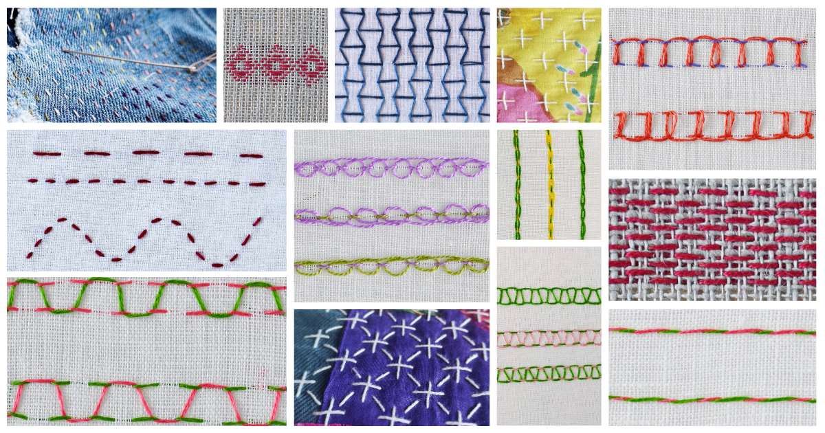 Running stitch and its variations - compilation of the hand embroidery stitches from the running stitch family