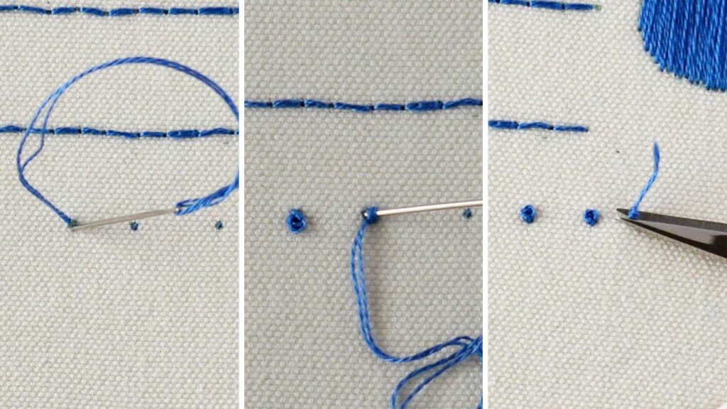 Make a Holding stitch under each planned knot