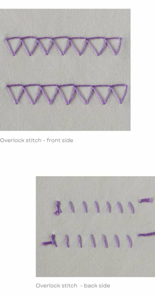Overlock stitch hand sewing front and back view
