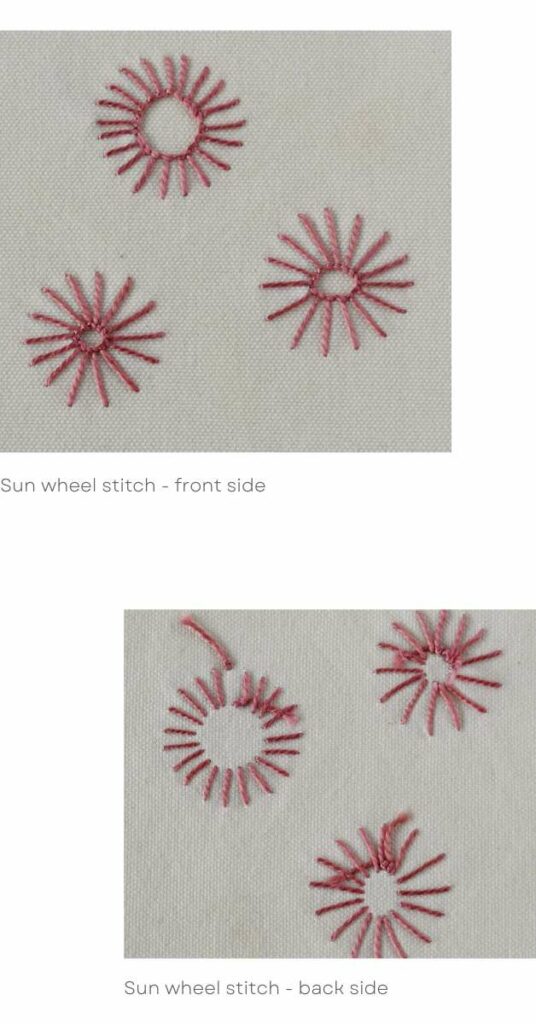 Sun wheel hand embroidery front and back sides