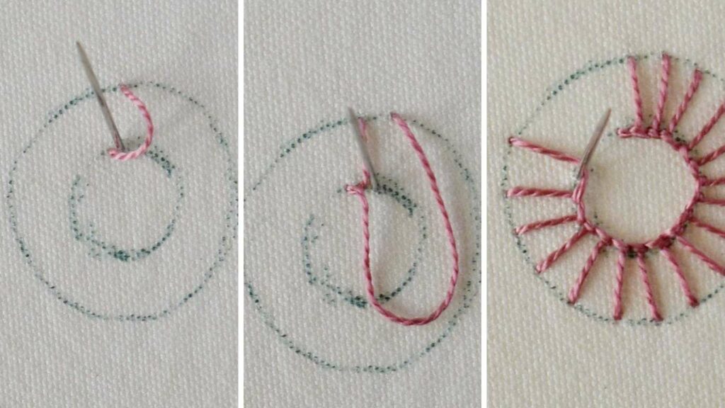 Sun wheel stitch embroidery step by step