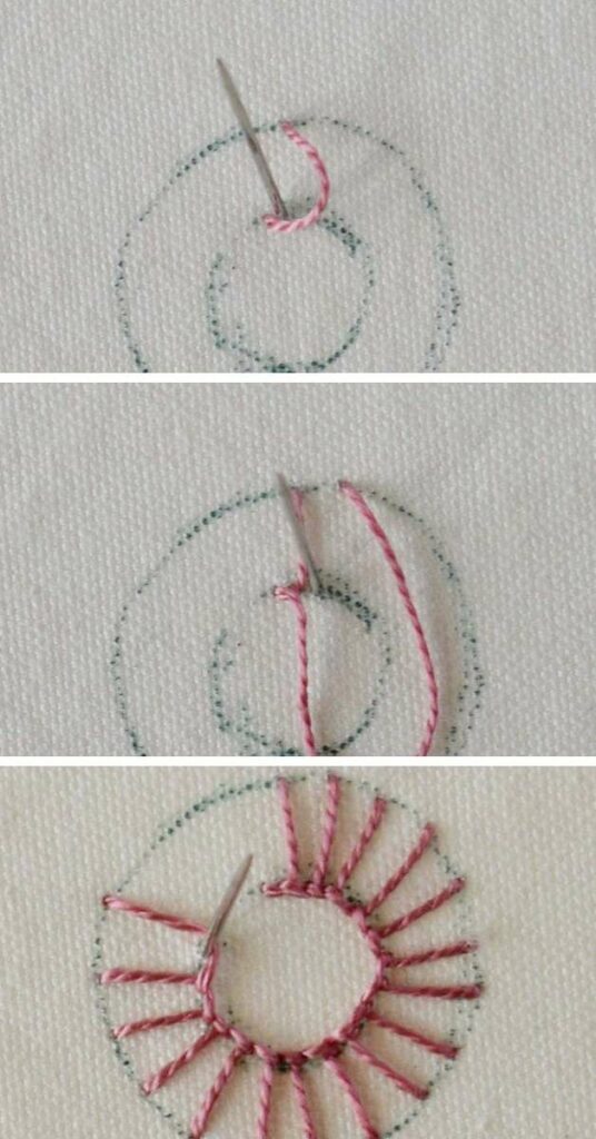 Sun wheel stitch embroidery step by step