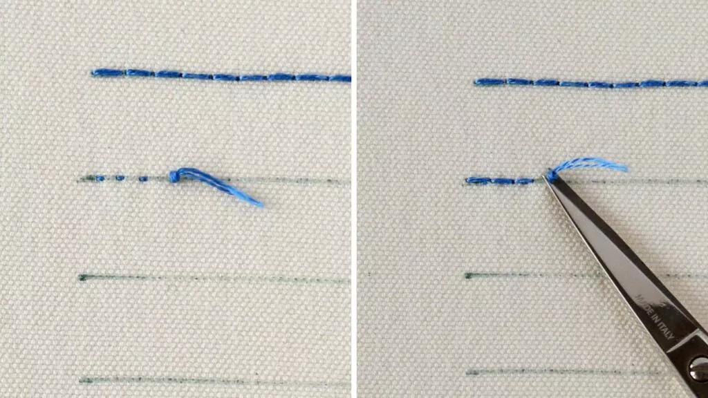 Starting to stitch with holding stitch method