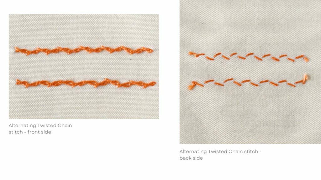Alternating Twisted Chain stitch - front and back sides