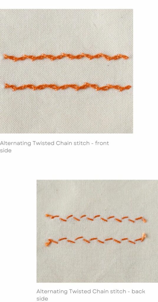 Alternating Twisted Chain stitch - front and back sides