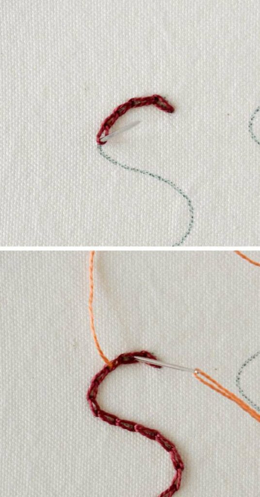 How to embroider Backstitched chain stitch