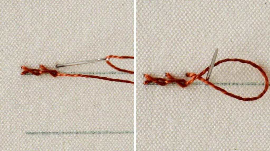 Twisted chain stitch embroidery step by step