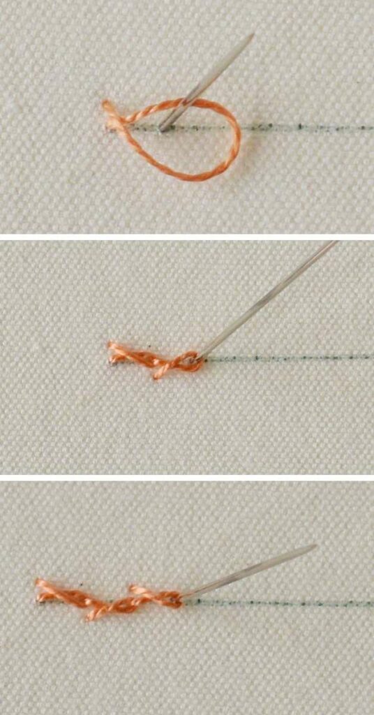 How to embroider Alternating Twisted Chain stitch step by step