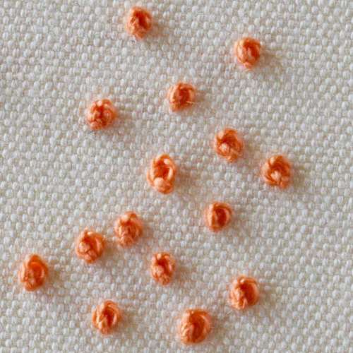 Colonial knots embroidered with orange pearl cotton