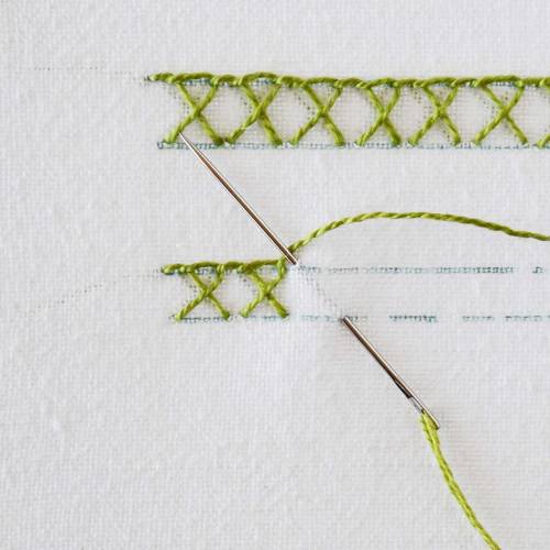 Crossed blanket stitch embroidery step 1