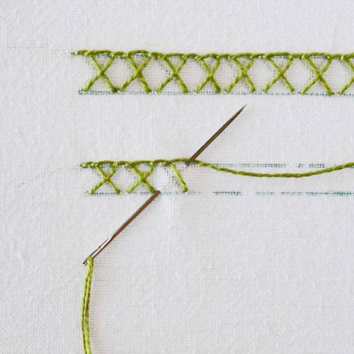 Crossed blanket stitch embroidery step 2