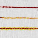 Double threaded backstitch embroidered with yellow and red embroidery floss