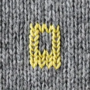 how to Embroider Duplicate Stitch side - yellow thread embroidery on grey knitwear