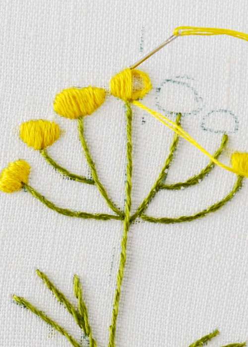 Yellow flower embroidery with satin stitch process