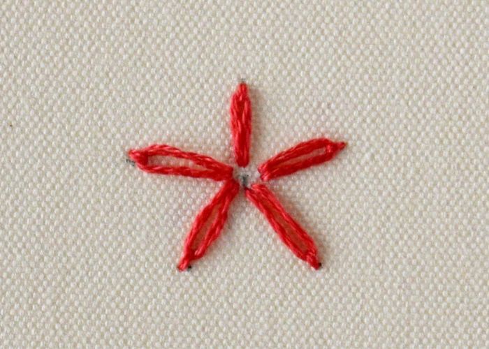 Basic lazy daisy flower embroidery with red floss