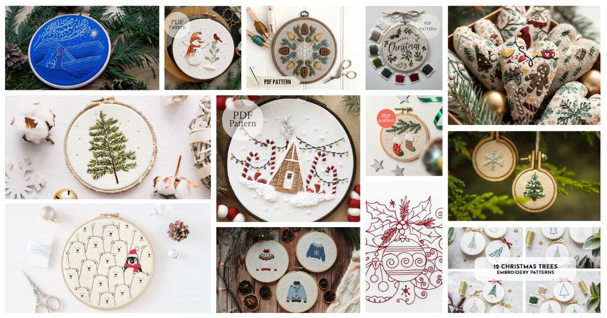 DIY Christmas 6 Mini Embroidery Hoop Decorations/earrings digital Pattern  Step by Step Festive Craft Guide PDF Only 