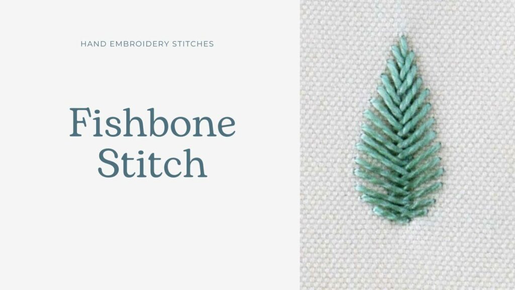 Fishbone embroidery stitch on white fabric