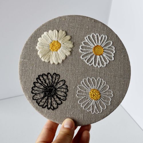 Floral embroidery framed without outer hoop