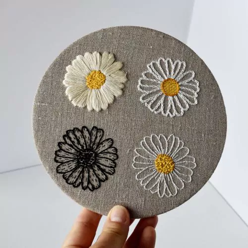 Floral embroidery framed without outer hoop