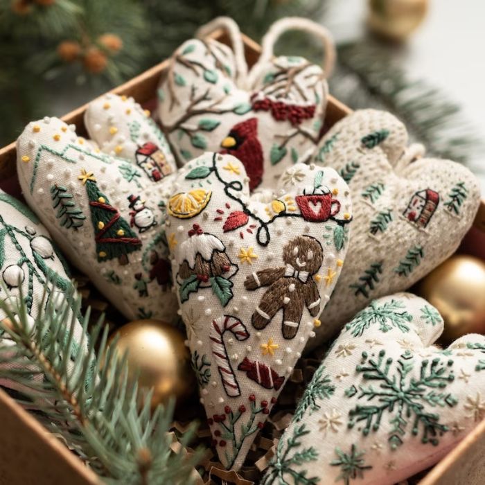 Hand embroidered Christmas ornaments