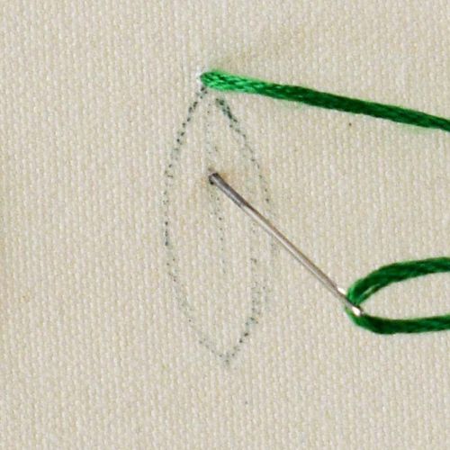 Leaf embroidery stitch step 1