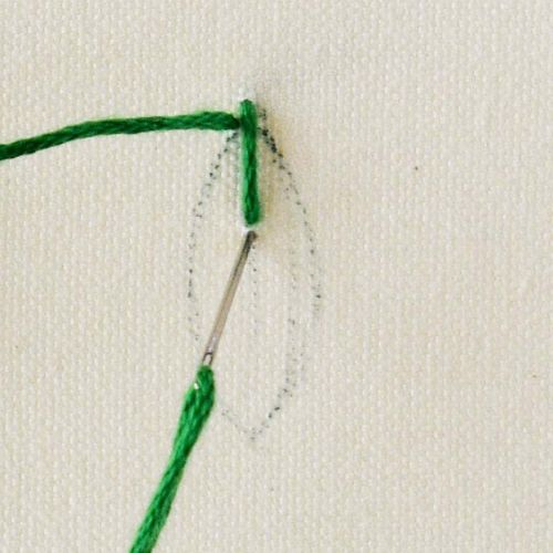Leaf embroidery stitch step 2