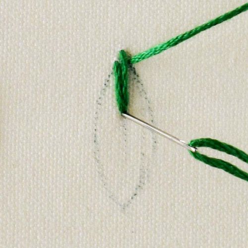 Leaf embroidery stitch step 3