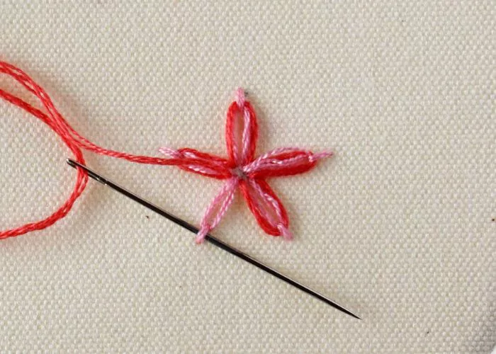 Second layer of flowers for double lazy daisy stitch