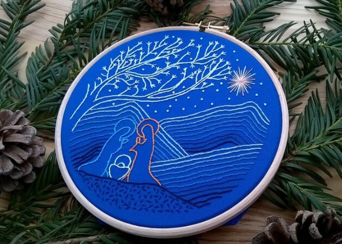 nativity scene hand embroidery design