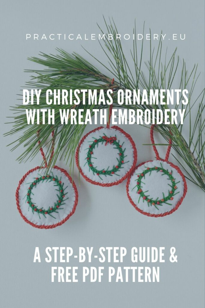 DIY Christmas ornaments with wreath embroidery PIN image
