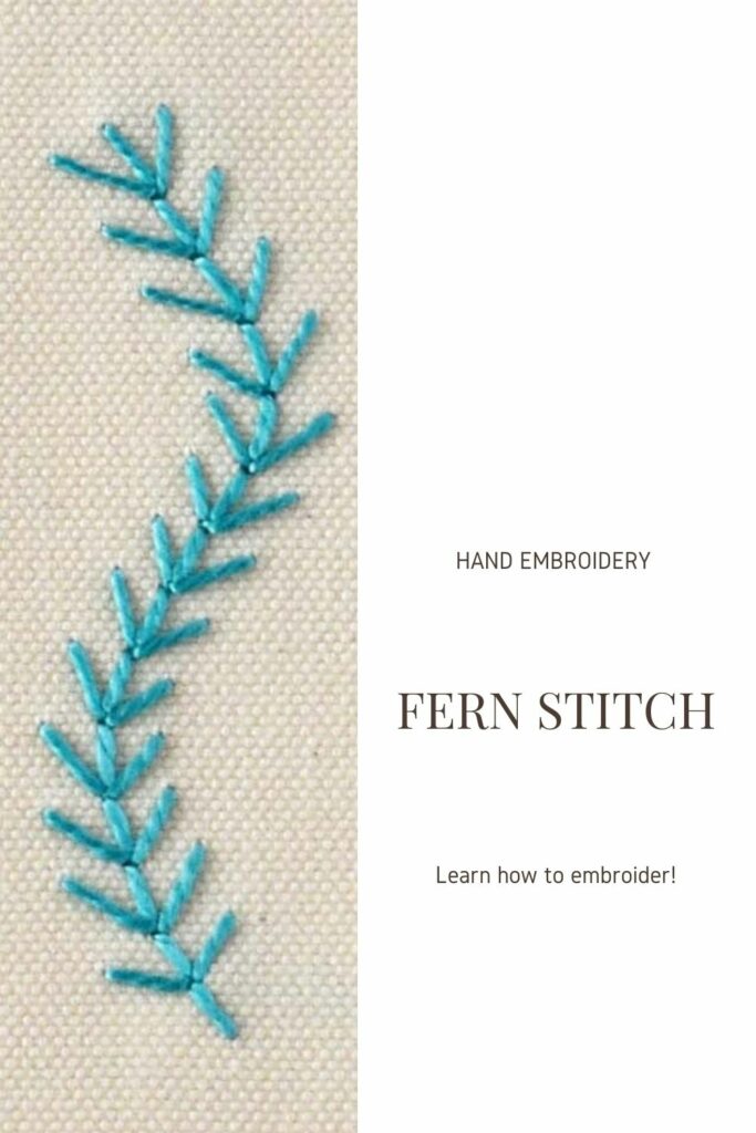 Fern stitch hand embroidery with blue threads