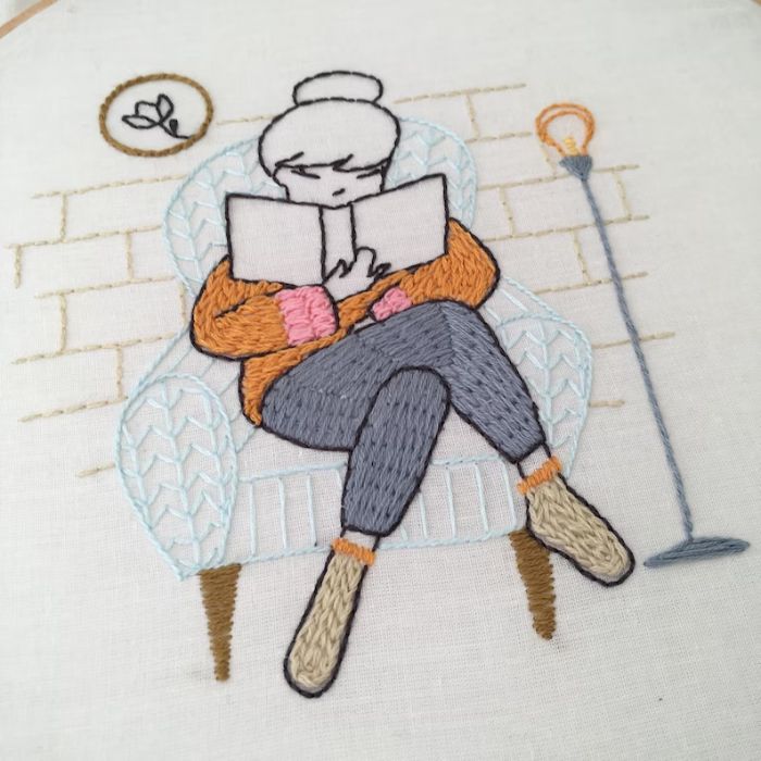 Books lover embroidery pattern on Etsy